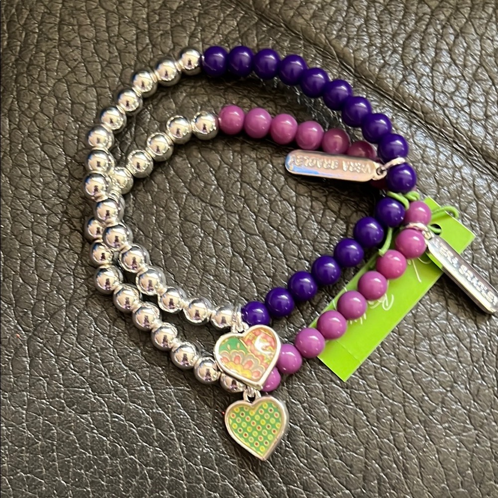 Vera Bradley set of two beaded bracelets with hearts